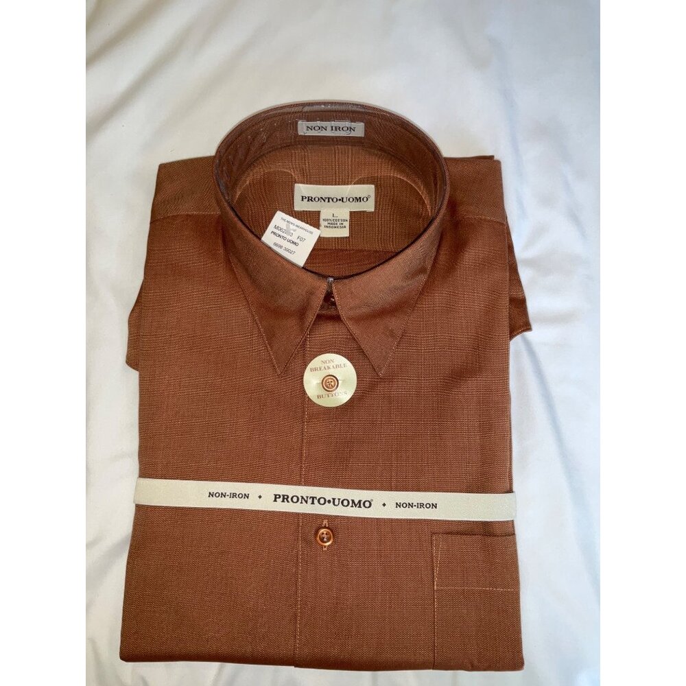 Pronto Uomo Rust Brown Woven texture Dress Shirt Size Large - Picture 2 of 6